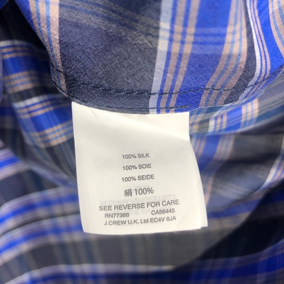 JCREW Blue Gingham Plaid Off Shoulder Silk Top 4 - Picture 5 of 5